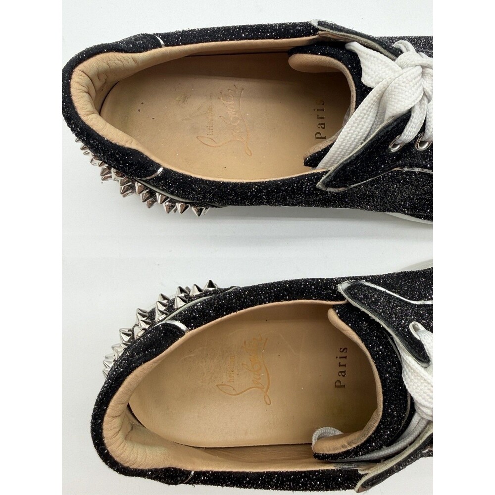 Christian Louboutin Vieira 2 Low Top Sneaker Black Glitter Silver Spikes EU 41 - Picture 7 of 15